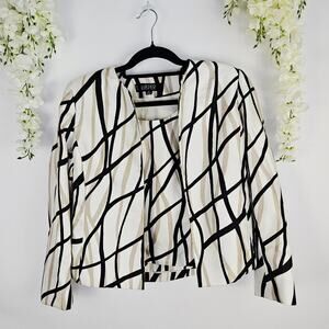Kasper Petite 6P 2-Piece Blazer Jacket Sleeveless Top Set Beige Black Abstract